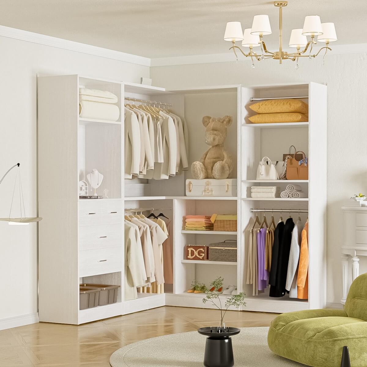 Closet System with Drawers, Hanging Rods and Corner, 86'', 3 Packs