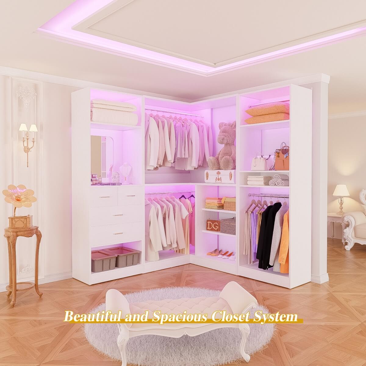 Closet System with Drawers, Hanging Rods and Corner, 86'', 3 Packs