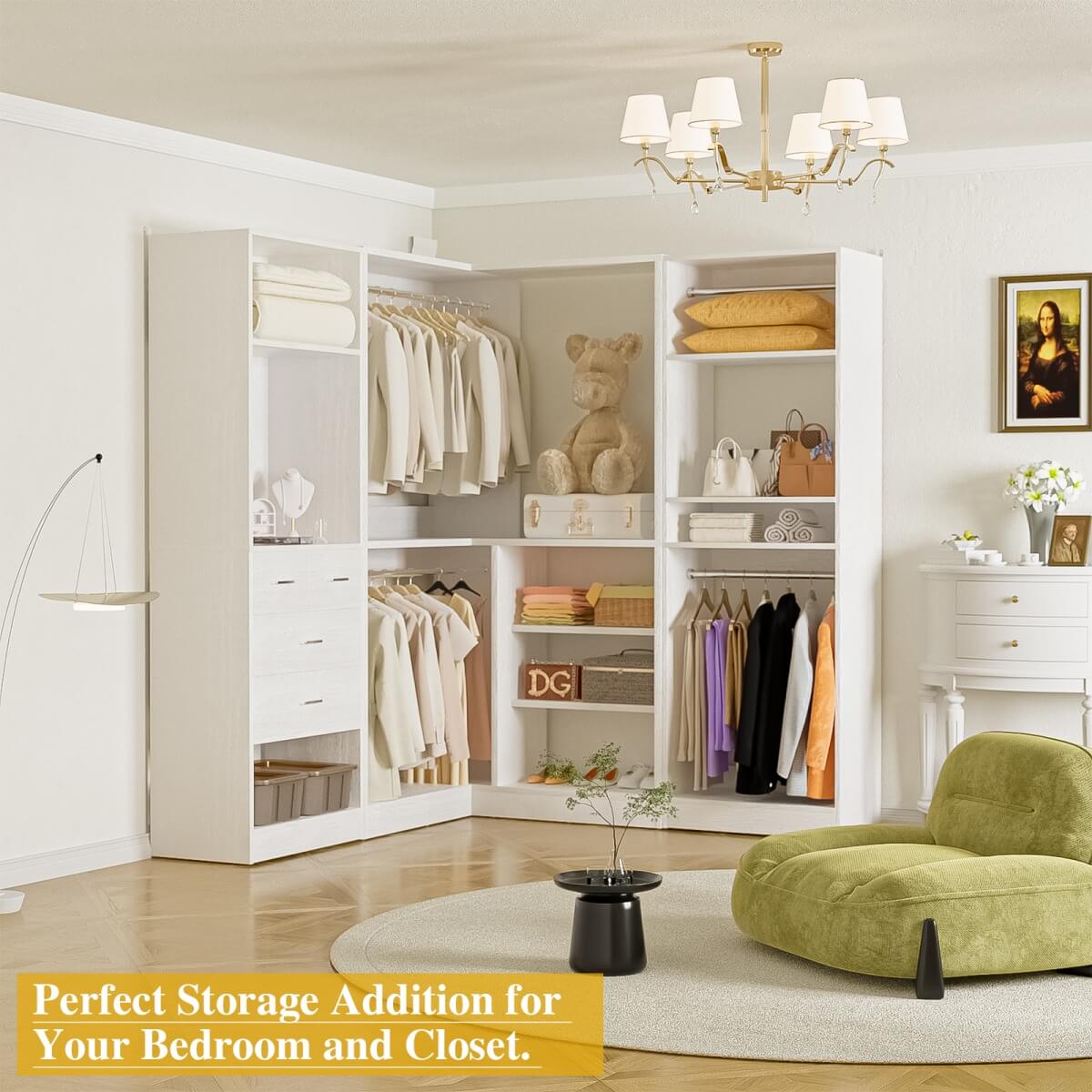 Closet System with Drawers, Hanging Rods and Corner, 86'', 3 Packs