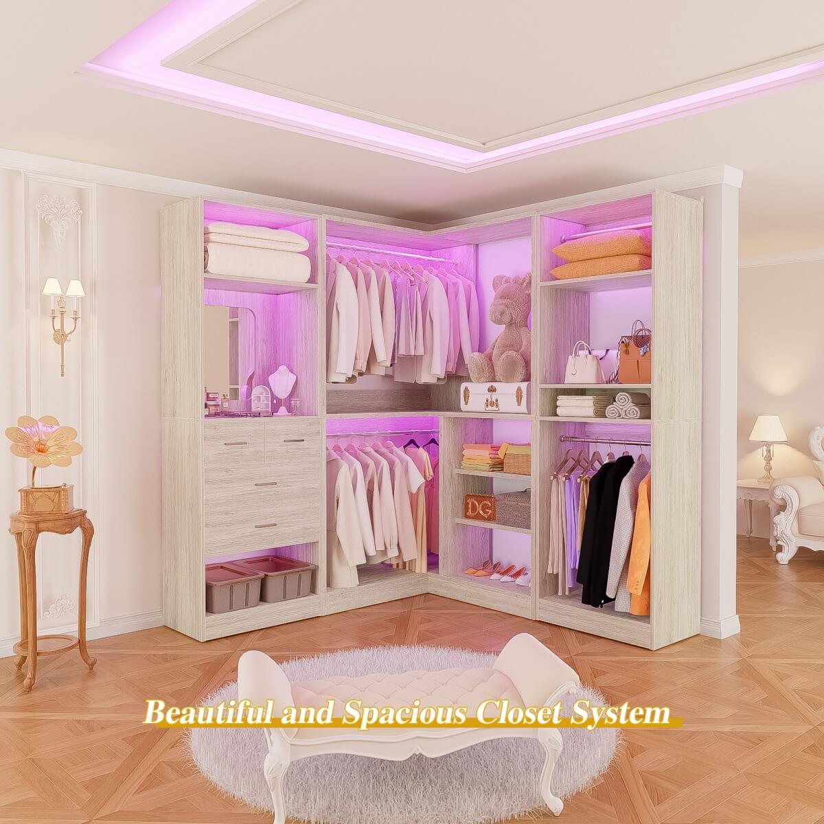 Closet System with Drawers, Hanging Rods and Corner, 86'', 3 Packs