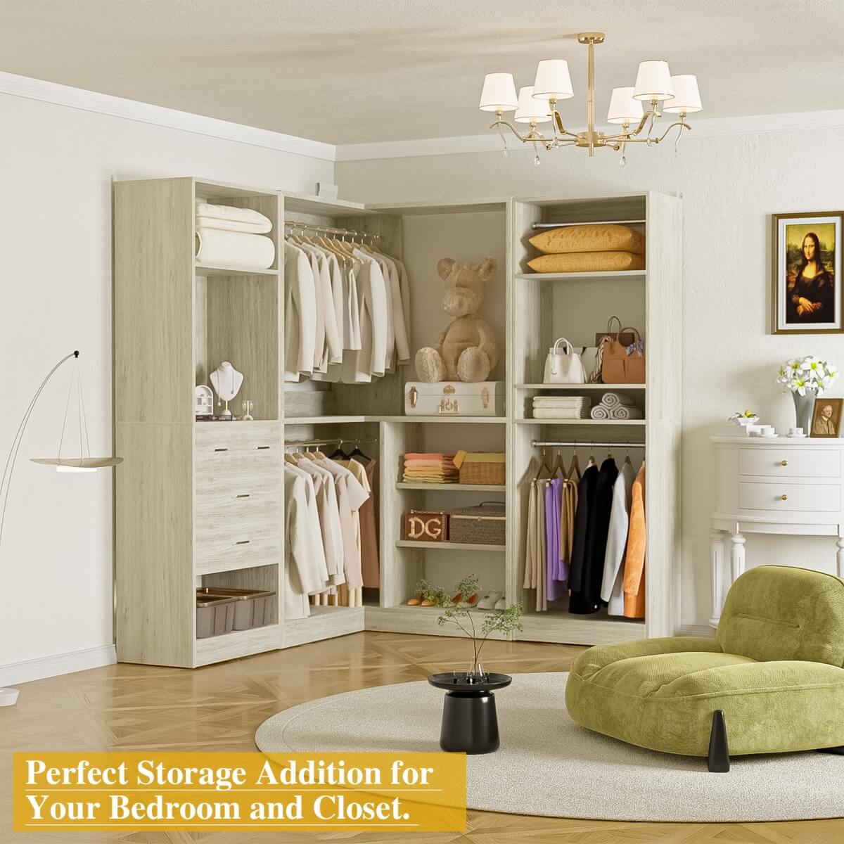 Closet System with Drawers, Hanging Rods and Corner, 86'', 3 Packs