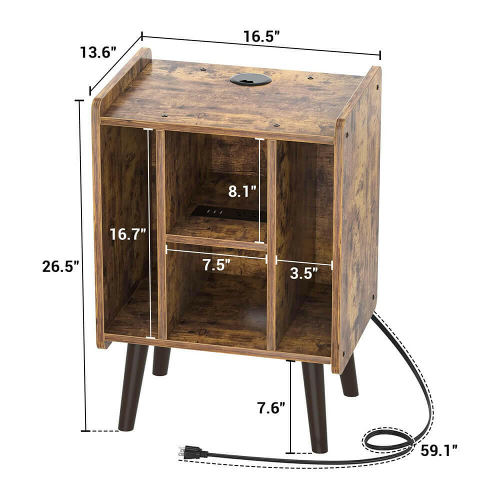 Unikito Record Player Stand, Vinyl Turntable Stand with Power Outlet and USB Charging Port, Record Display Table with Storage, Audio Rack, Turntable Nightstand for Bedroom, Living Room