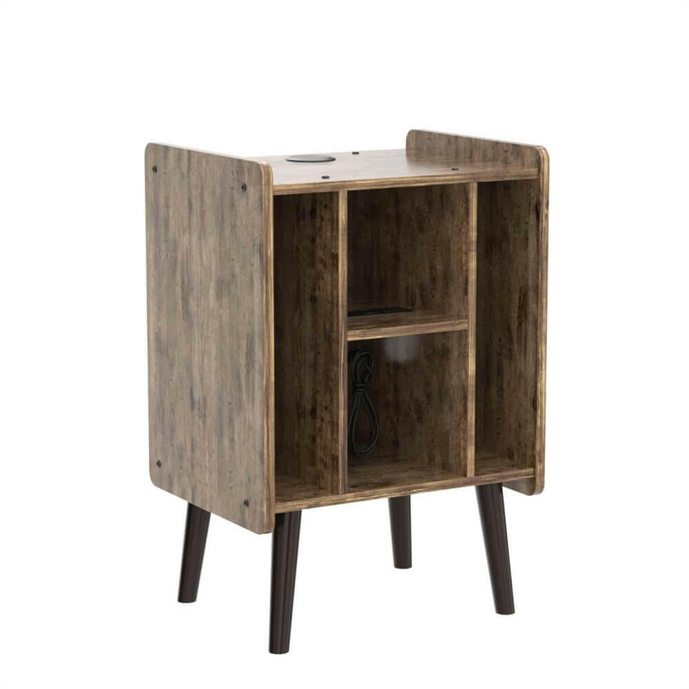 Unikito Record Player Stand, Vinyl Turntable Stand with Power Outlet and USB Charging Port, Record Display Table with Storage, Audio Rack, Turntable Nightstand for Bedroom, Living Room