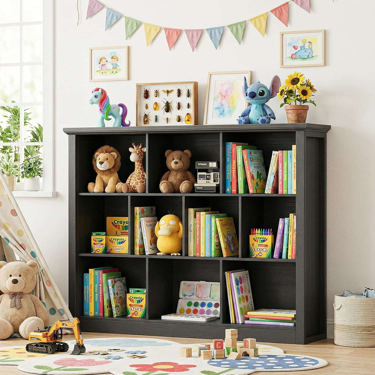 10-Cube Storage Bookcase, Modern Cube Storage Shelf Organizer, Wooden Bookshelf for Living Room, Bedroom, TV Stand & Entryway