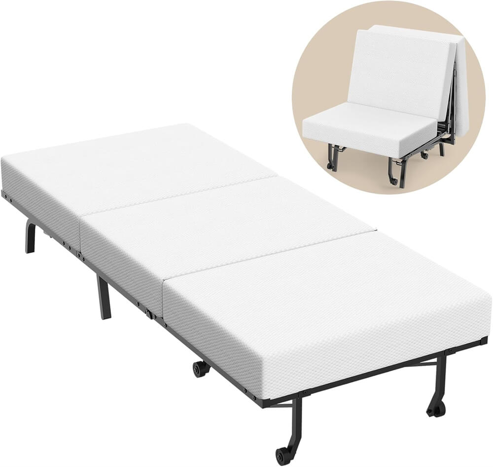 74.8'' x 31.5'' Folding Sofa Bed with 5'' Tri-fold Mattress, Fold Out Couch with Sturdy Metal Frame, Max Load 300 LBS