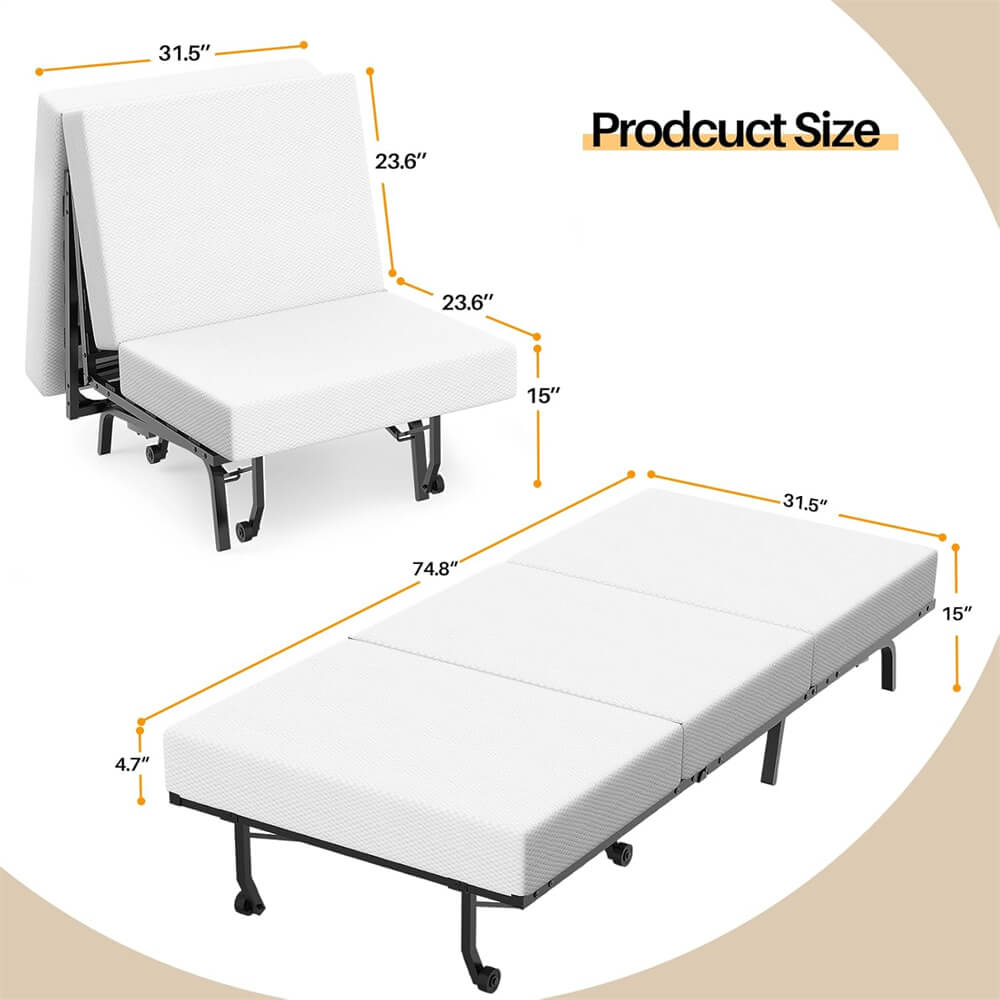 74.8'' x 31.5'' Folding Sofa Bed with 5'' Tri-fold Mattress, Fold Out Couch with Sturdy Metal Frame, Max Load 300 LBS