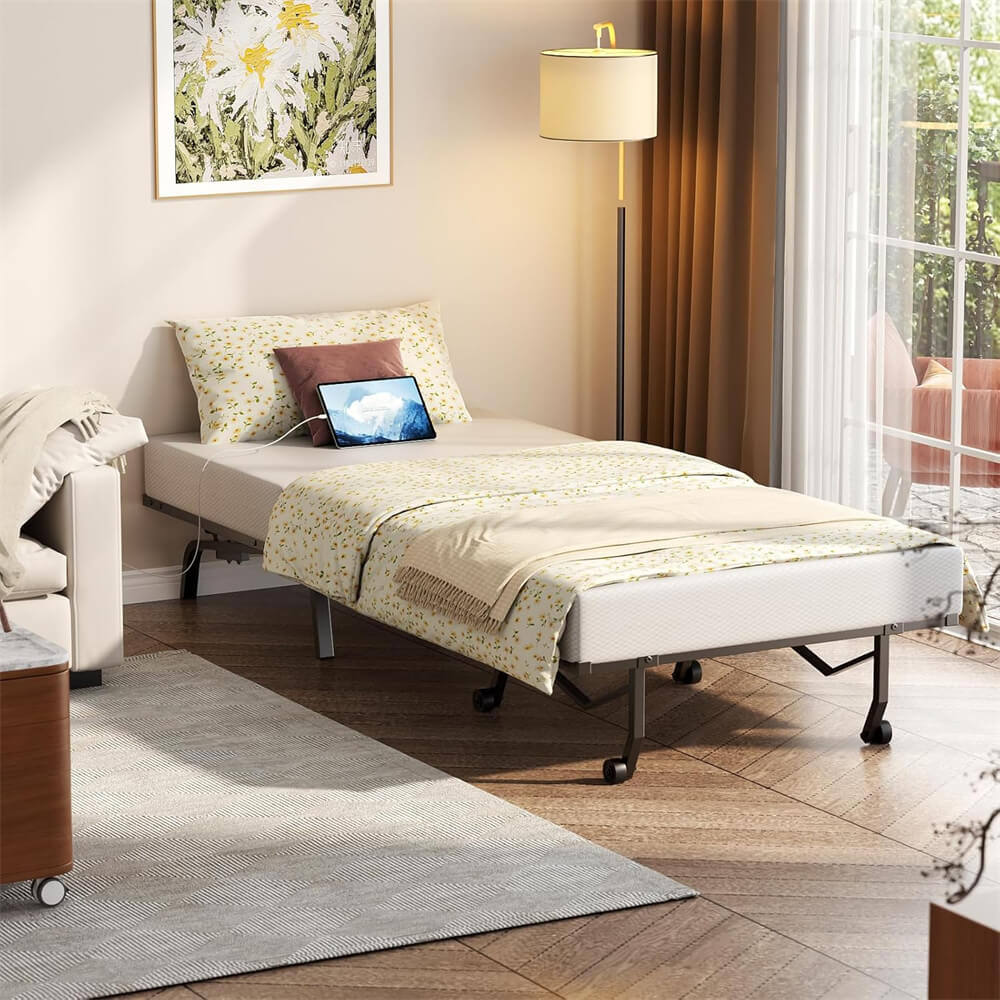 74.8'' x 31.5'' Folding Sofa Bed with 5'' Tri-fold Mattress, Fold Out Couch with Sturdy Metal Frame, Max Load 300 LBS