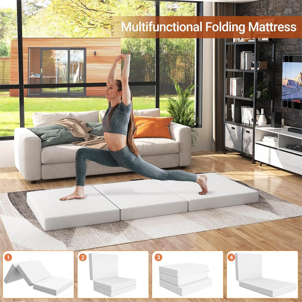 74.8'' x 31.5'' Folding Sofa Bed with 5'' Tri-fold Mattress, Fold Out Couch with Sturdy Metal Frame, Max Load 300 LBS