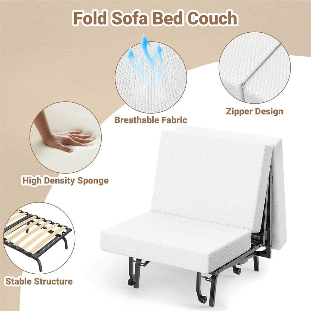 74.8'' x 31.5'' Folding Sofa Bed with 5'' Tri-fold Mattress, Fold Out Couch with Sturdy Metal Frame, Max Load 300 LBS