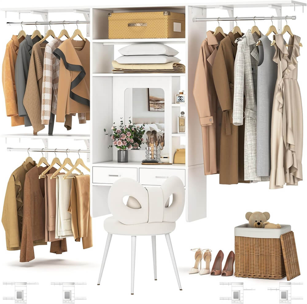 Unikito 8FT Wall Mounted Closet System with Vanity Desk, Walk In ...