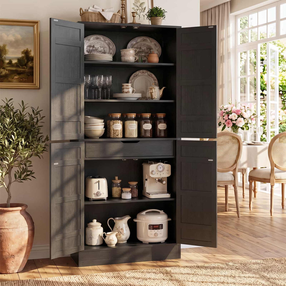 71" Tall Kitchen Pantry Storage Cabinet with Built-in Drawer