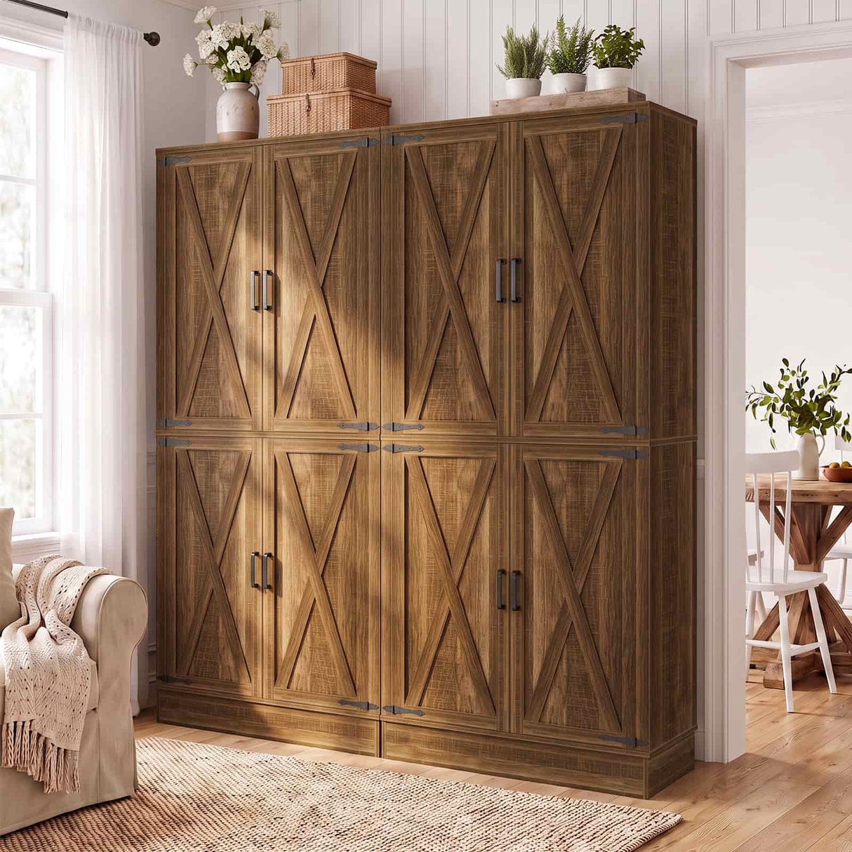 71" Tall Kitchen Pantry Storage Cabinet with 2 Built-in Drawers | 63" Wide Wood Farmhouse Storage Cabinet