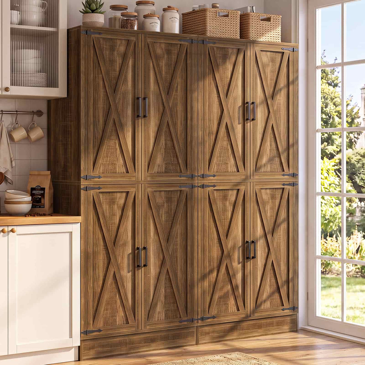 71" Tall Kitchen Pantry Storage Cabinet with 2 Built-in Drawers | 63" Wide Wood Farmhouse Storage Cabinet