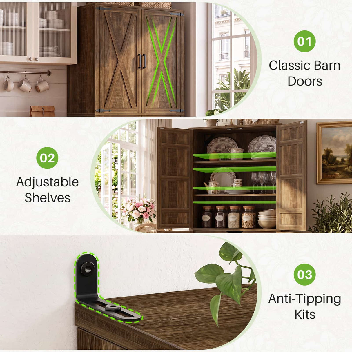 71" Tall Kitchen Pantry Storage Cabinet with Built-in Drawer