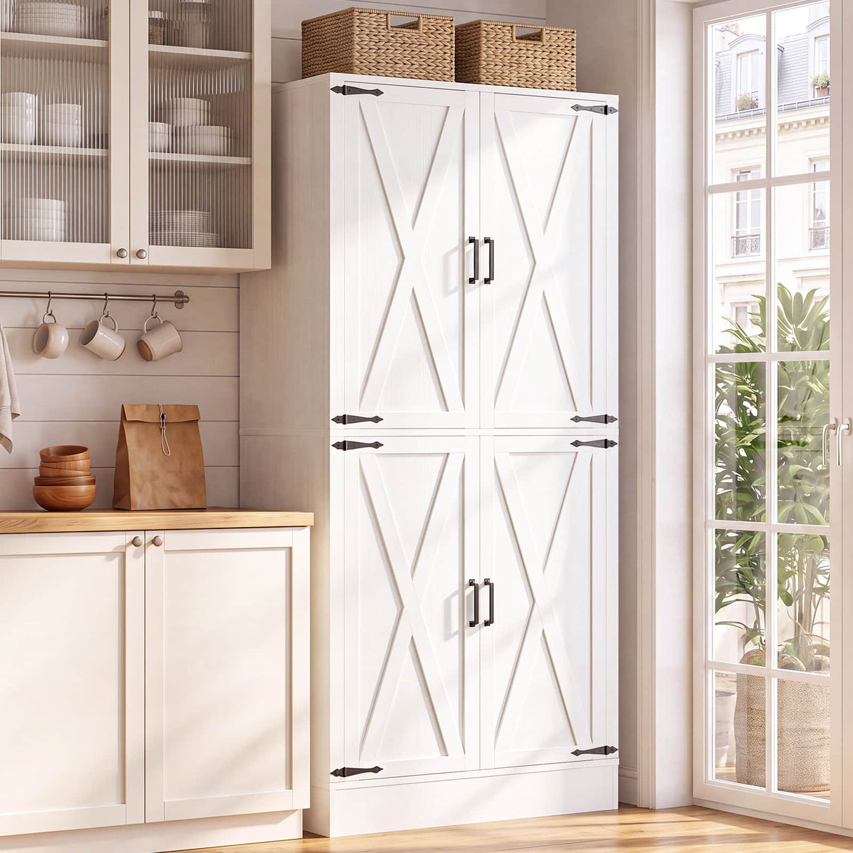71" Tall Kitchen Pantry Storage Cabinet with Built-in Drawer