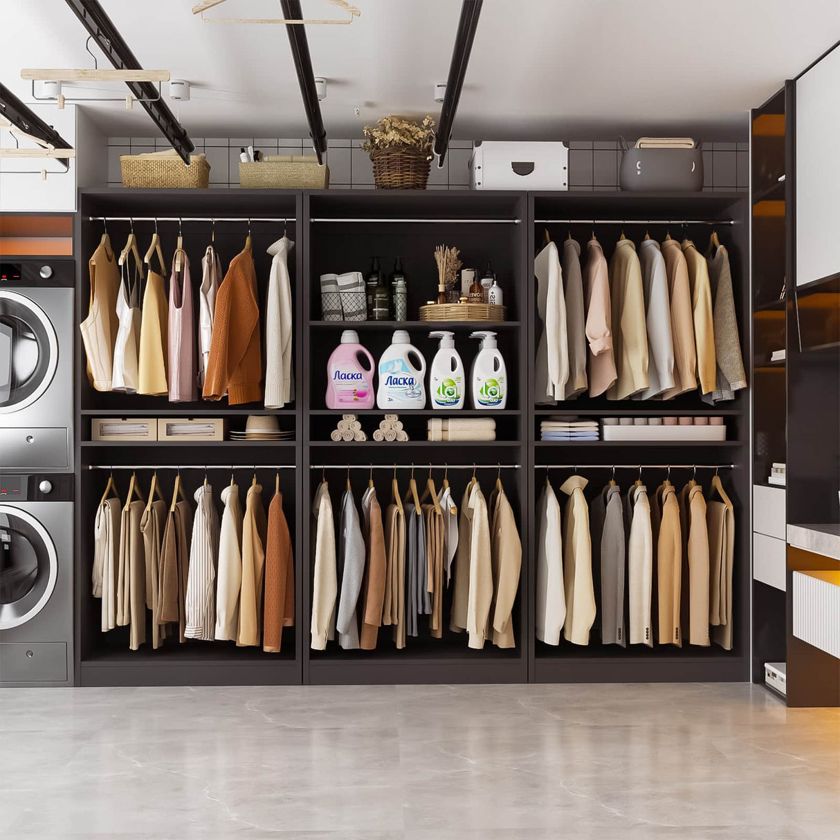 9FT Modular Closet System with 6 Hanging Rods, 2500LBs Heavy Duty Walk-in Organizer