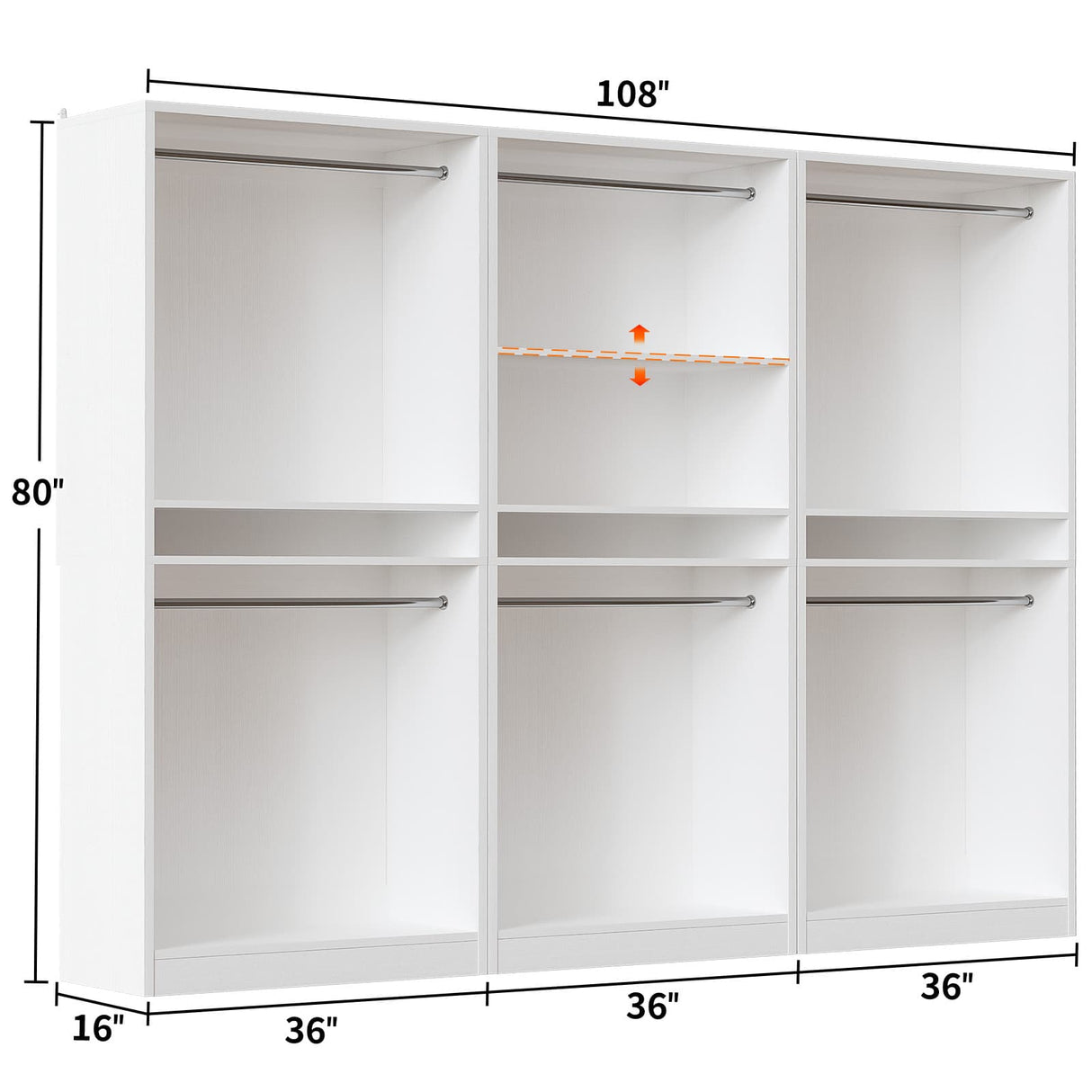 9FT Modular Closet System with 6 Hanging Rods, 2500LBs Heavy Duty Walk-in Organizer