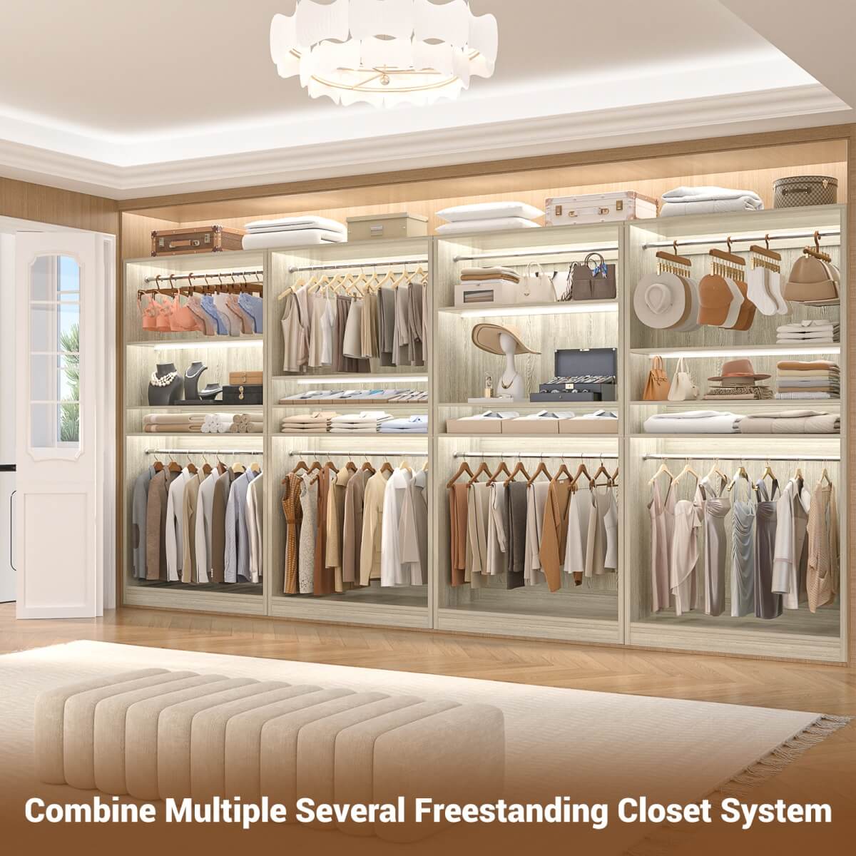 36'' Freestanding Closet System with 2 Hanging Rods & Adjustable Shelve