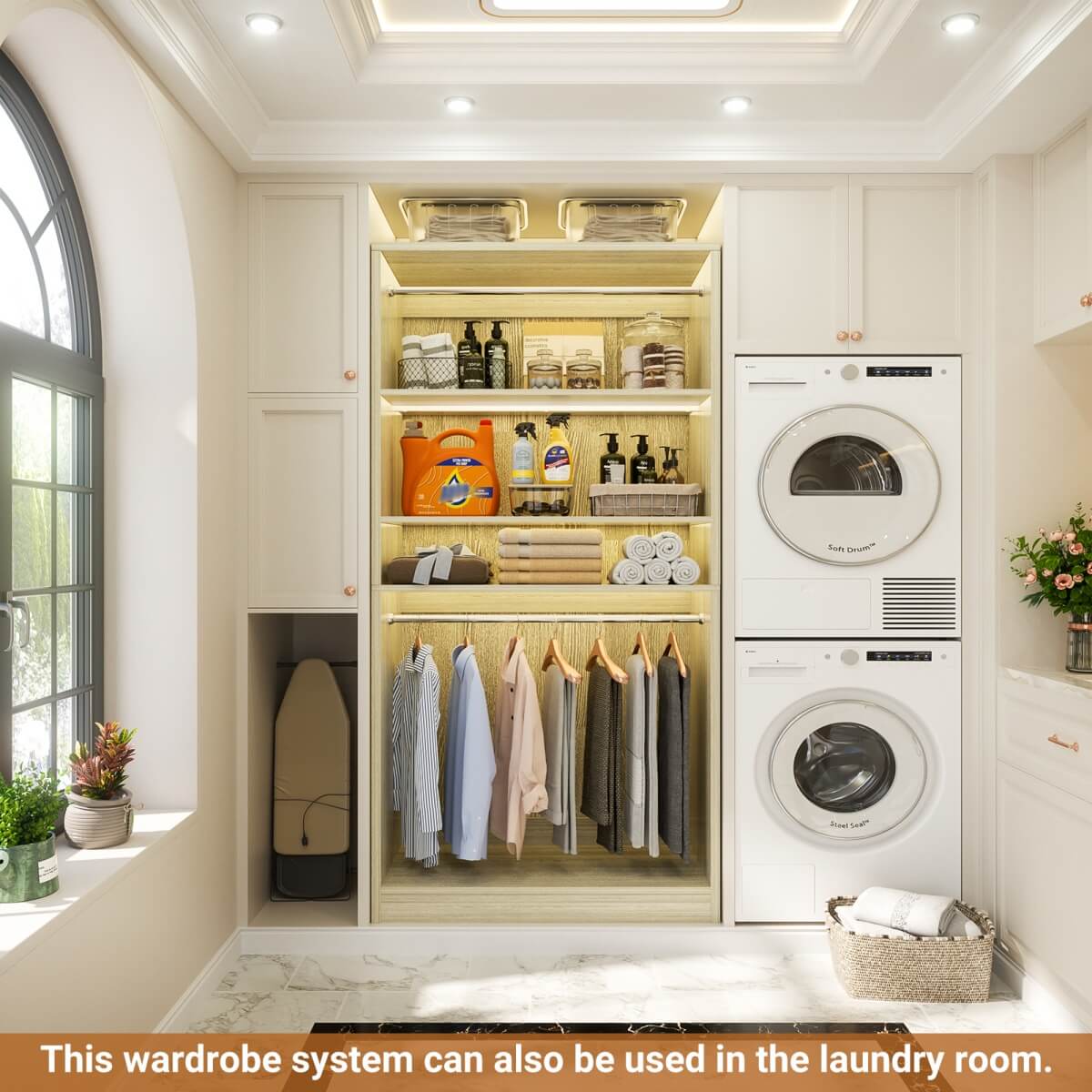 36'' Freestanding Closet System with 2 Hanging Rods & Adjustable Shelve