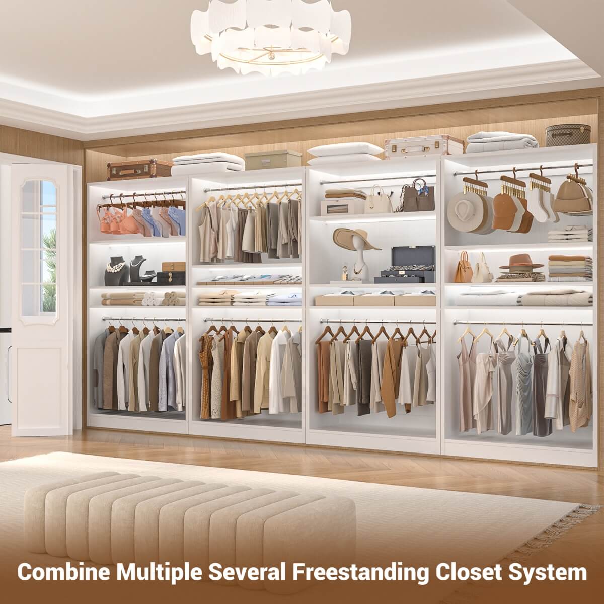 36'' Freestanding Closet System with 2 Hanging Rods & Adjustable Shelve