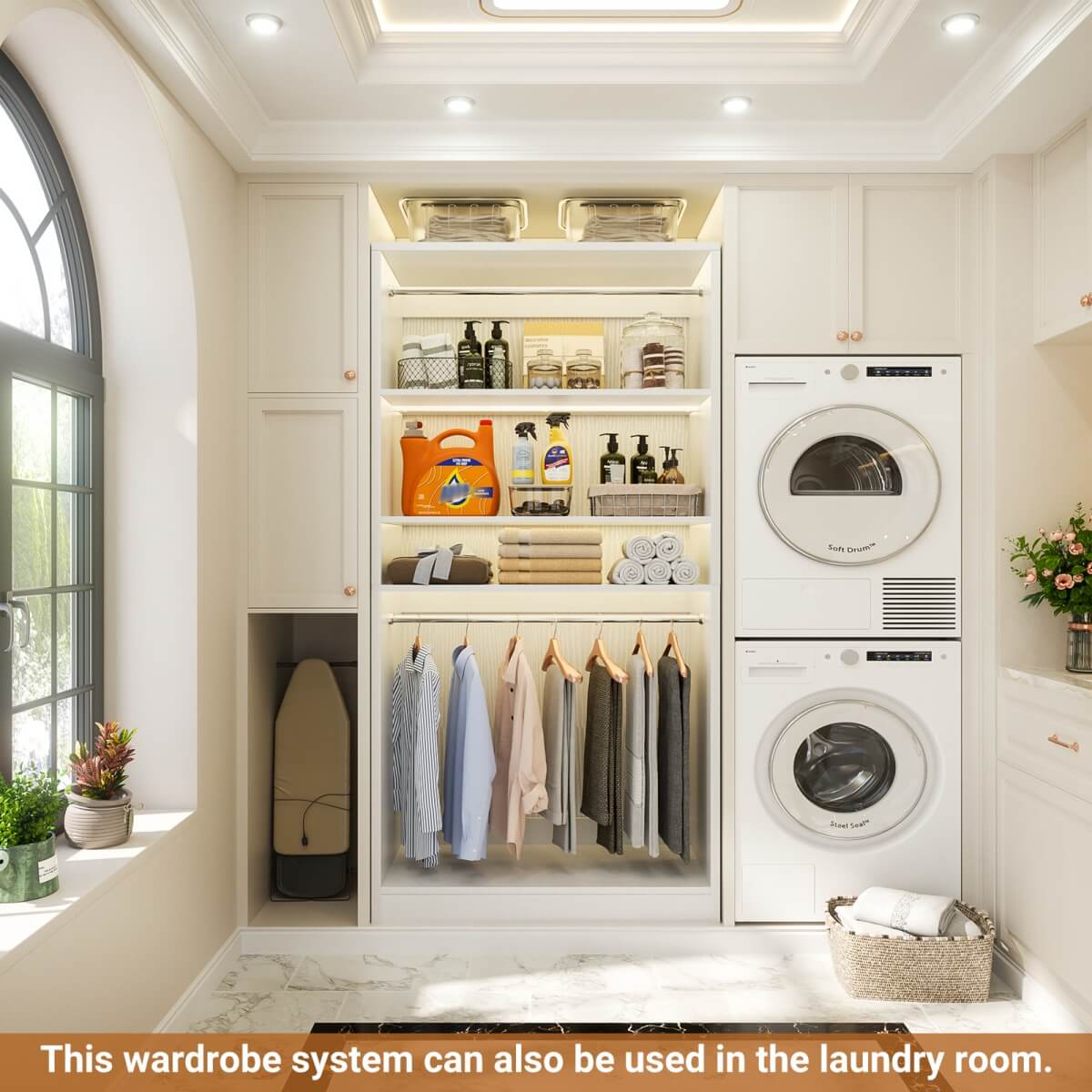 36'' Freestanding Closet System with 2 Hanging Rods & Adjustable Shelve