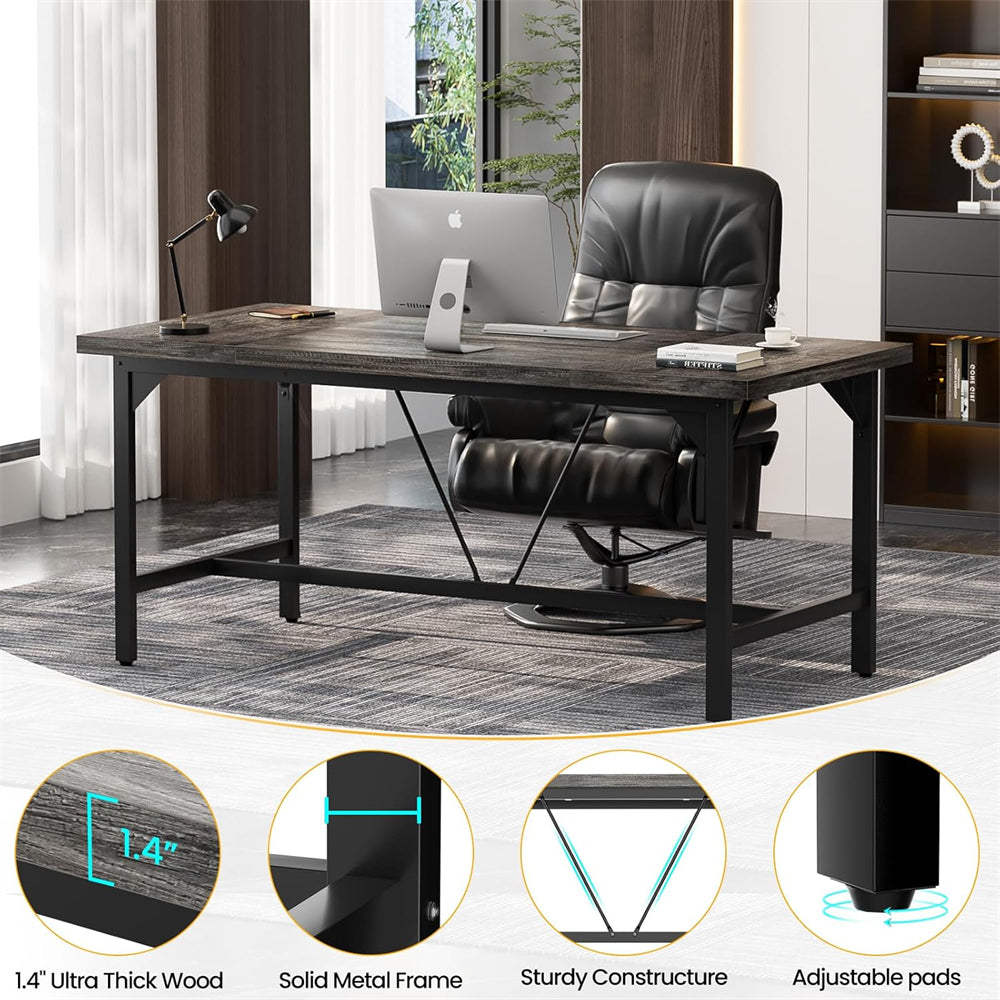 63 Inch Computer Desk, Large Rectangular Sturdy Office Desk, Premium 2 Person Long Desk