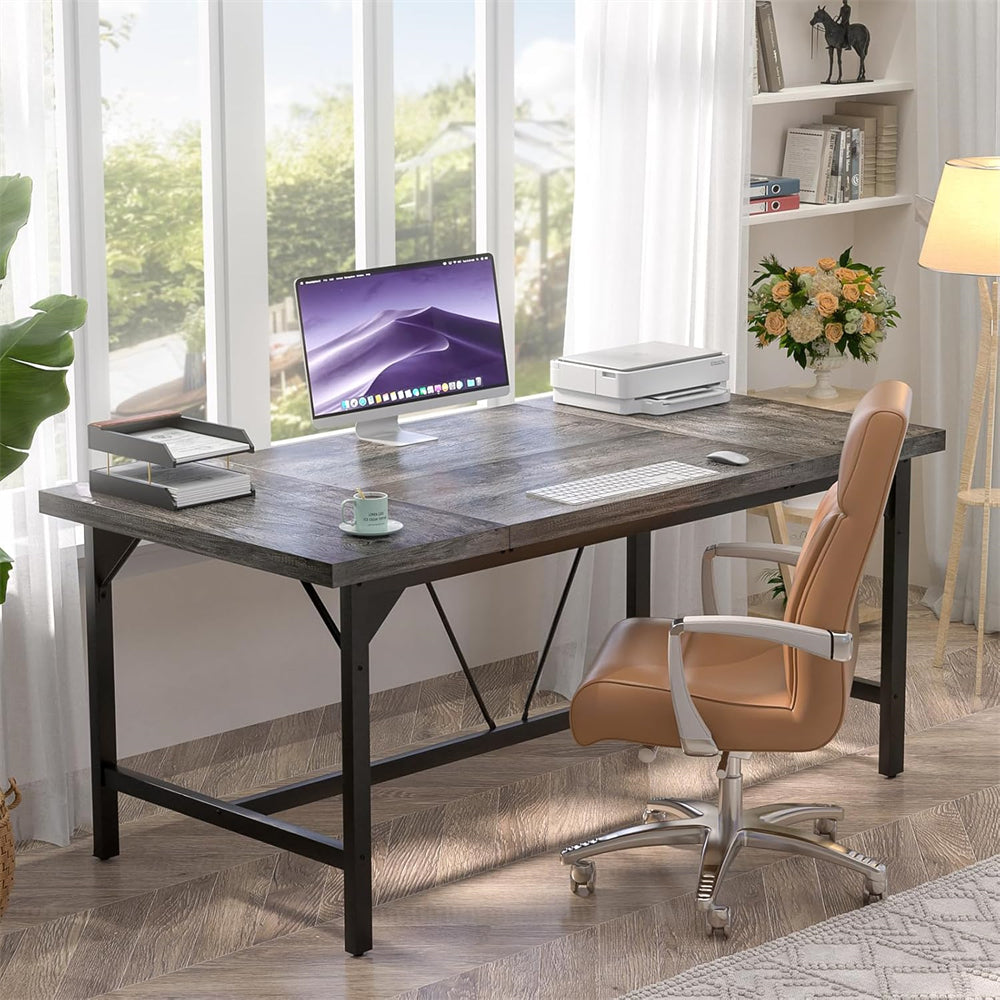 63 Inch Computer Desk, Large Rectangular Sturdy Office Desk, Premium 2 Person Long Desk