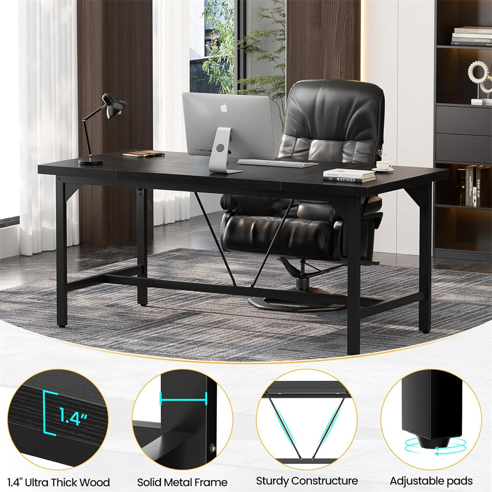 63 Inch Computer Desk, Large Rectangular Sturdy Office Desk, Premium 2 Person Long Desk