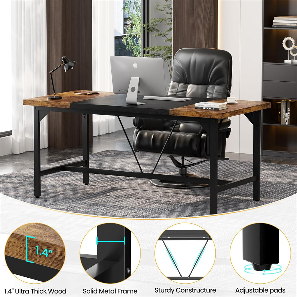 63 Inch Computer Desk, Large Rectangular Sturdy Office Desk, Premium 2 Person Long Desk