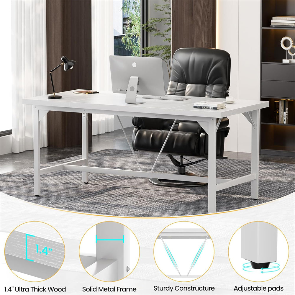 63 Inch Computer Desk, Large Rectangular Sturdy Office Desk, Premium 2 Person Long Desk