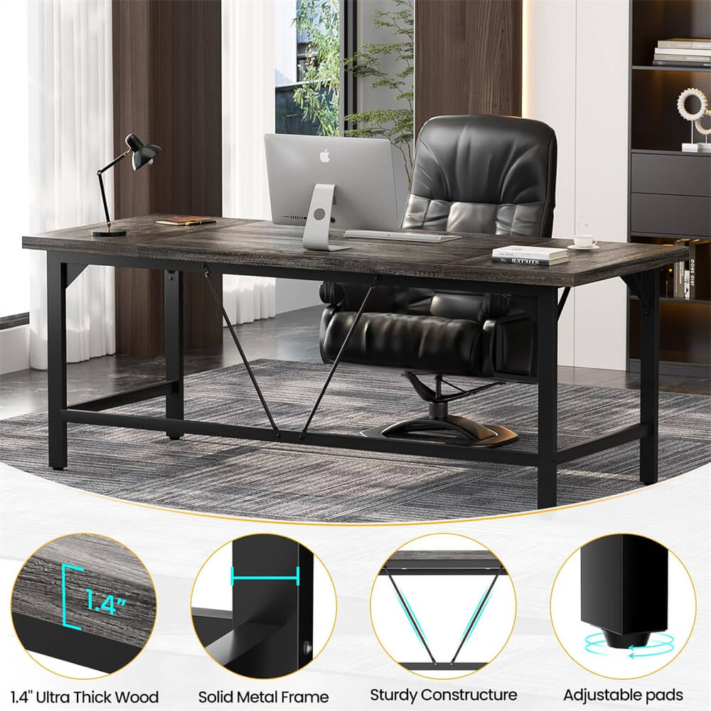Large Computer Office Desk, 70.8 x 31.5 Inch Extra Long Executive Computer Desk, Heavy Duty 2 Person Desk