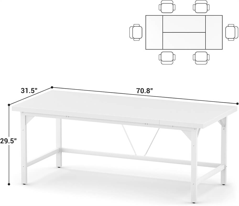 Large Computer Office Desk, 70.8 x 31.5 Inch Extra Long Executive Computer Desk, Heavy Duty 2 Person Desk