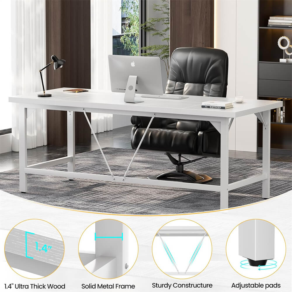 Large Computer Office Desk, 70.8 x 31.5 Inch Extra Long Executive Computer Desk, Heavy Duty 2 Person Desk