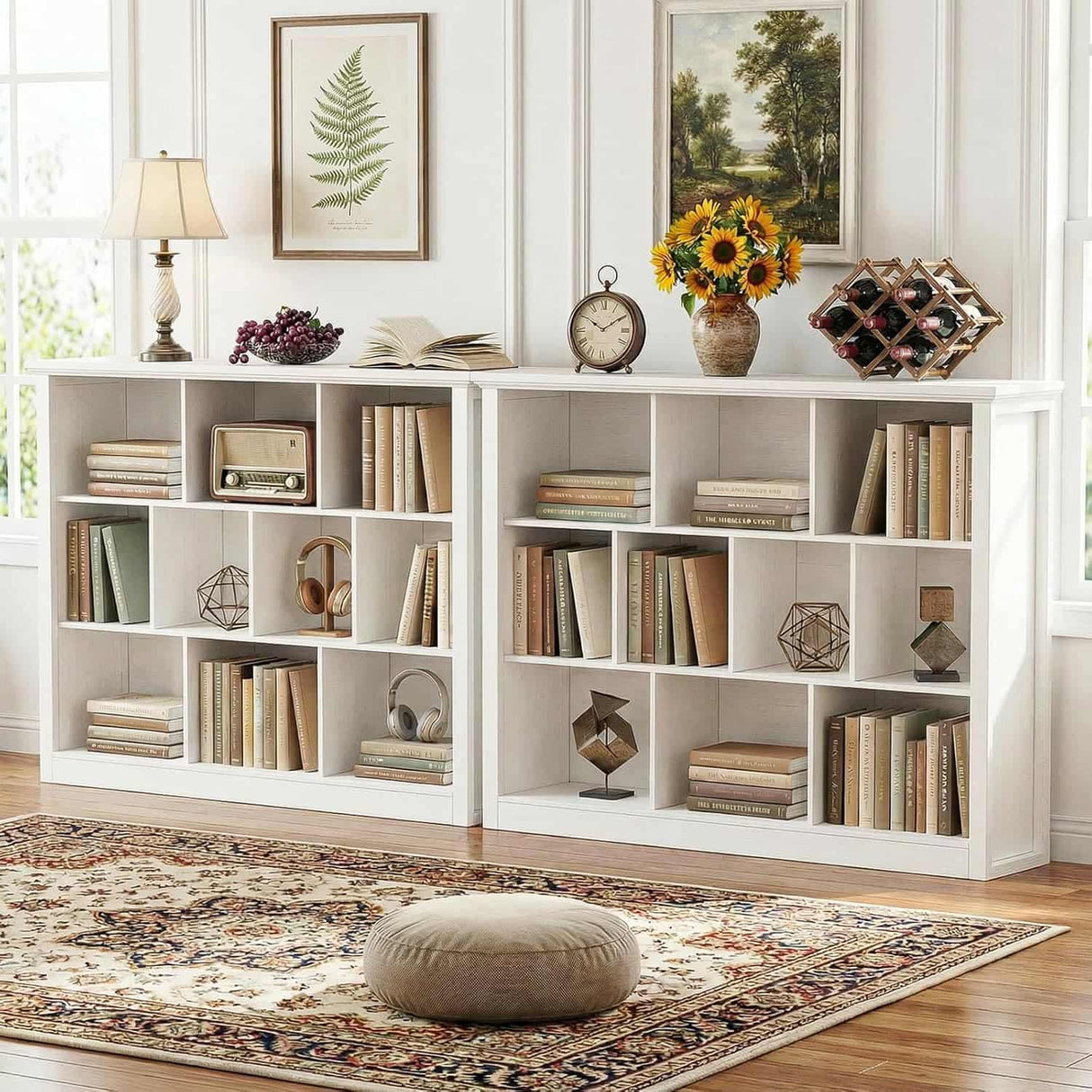 7-Cube Storage Bookcase, Modern Cube Storage Shelf Organizer, Wooden Bookshelf for Small Spaces, Living Room, Bedroom & Entryway