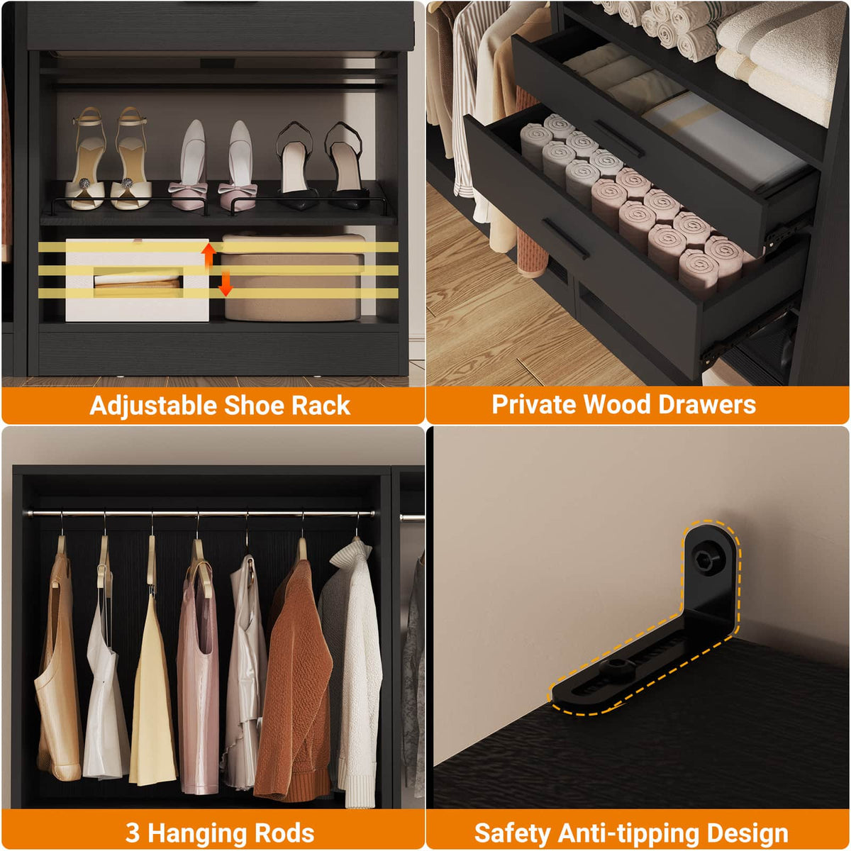 Closet System Set of 2, 5FT Closet Systems with 2 Wood Drawers