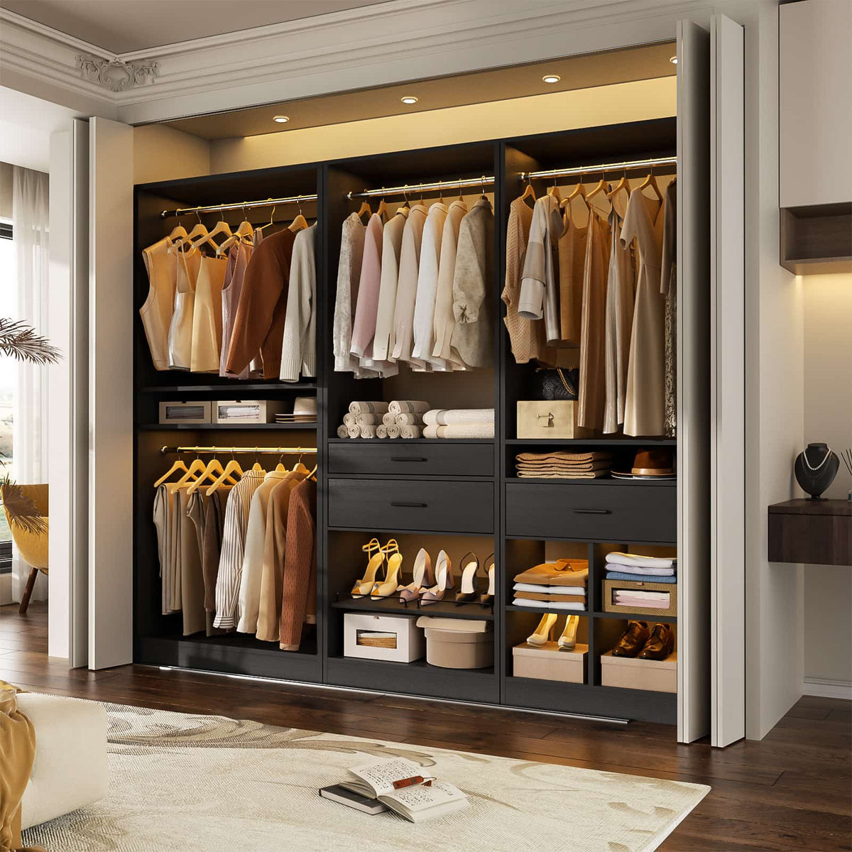 Closet System Set of 2, 5FT Closet Systems with 2 Wood Drawers