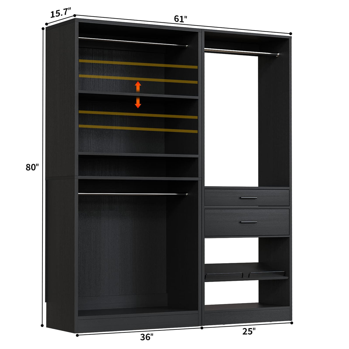 Closet System Set of 2, 5FT Closet Systems with 2 Wood Drawers