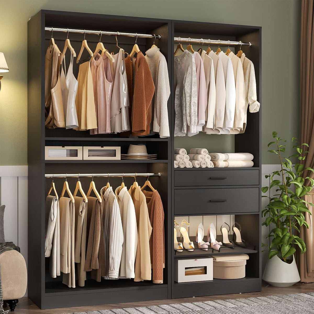 Closet System Set of 2, 5FT Closet Systems with 2 Wood Drawers
