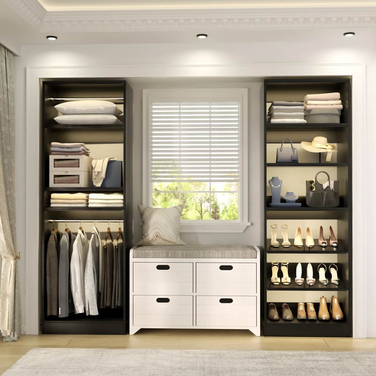 50'' Walk-in Closet System with 2 Sets, Closet Organizer with Hanging Rods & Shoe Racks