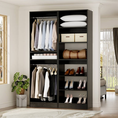 50'' Walk-in Closet System with 2 Sets, Closet Organizer with Hanging Rods & Shoe Racks