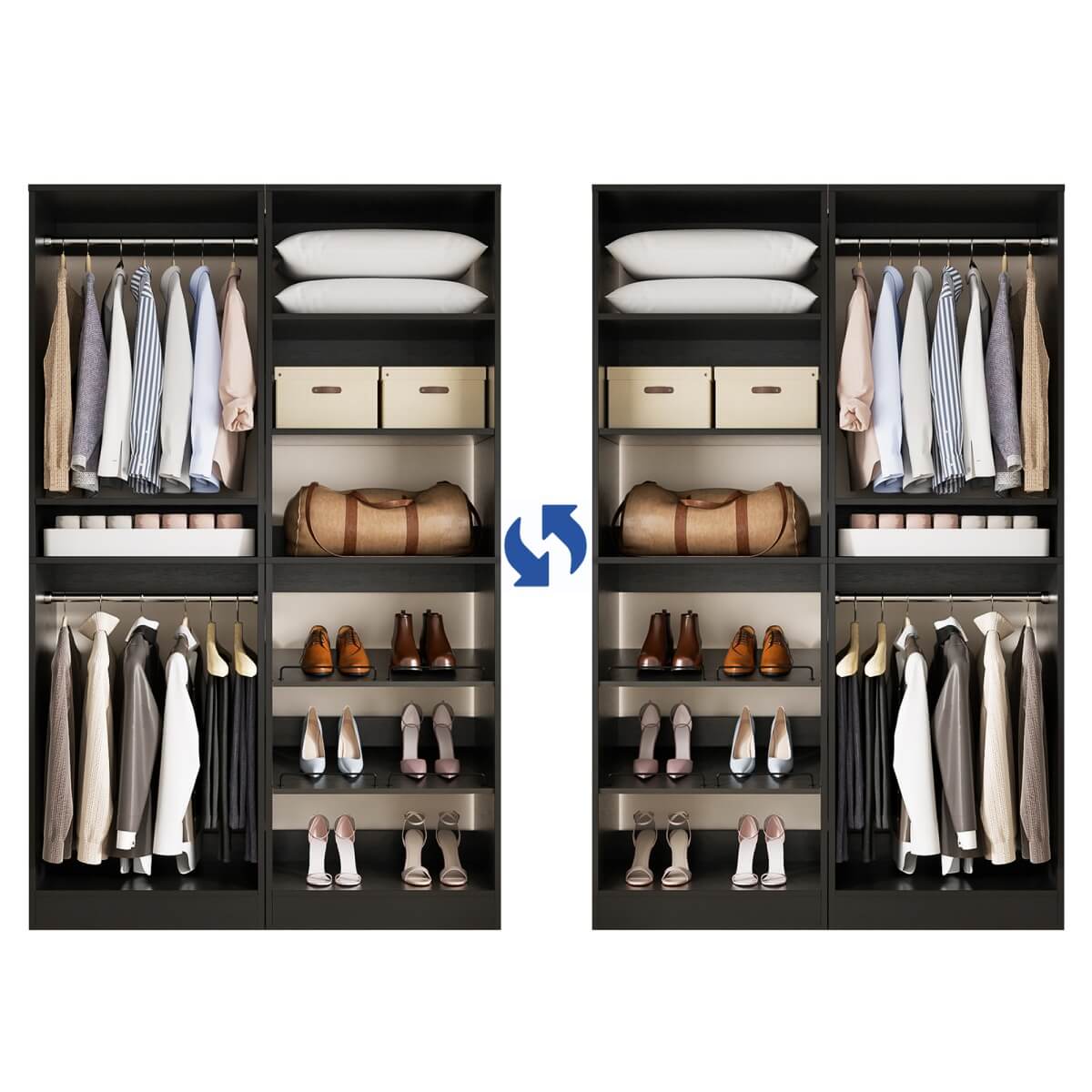 50'' Walk-in Closet System with 2 Sets, Closet Organizer with Hanging Rods & Shoe Racks