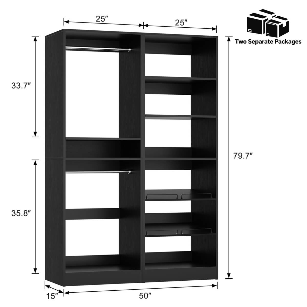 50'' Walk-in Closet System with 2 Sets, Closet Organizer with Hanging Rods & Shoe Racks
