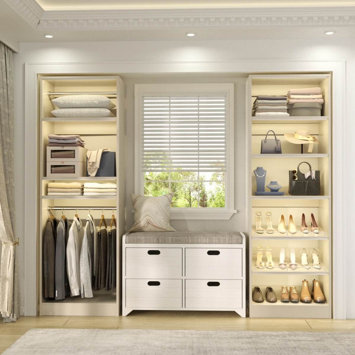 50'' Walk-in Closet System with 2 Sets, Closet Organizer with Hanging Rods & Shoe Racks