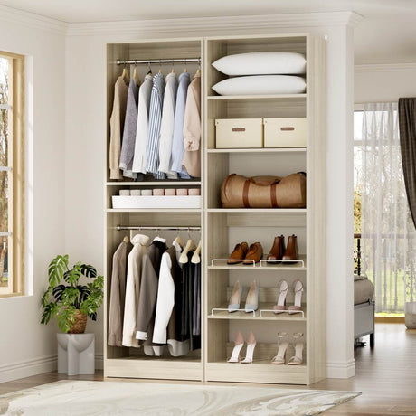 50'' Walk-in Closet System with 2 Sets, Closet Organizer with Hanging Rods & Shoe Racks