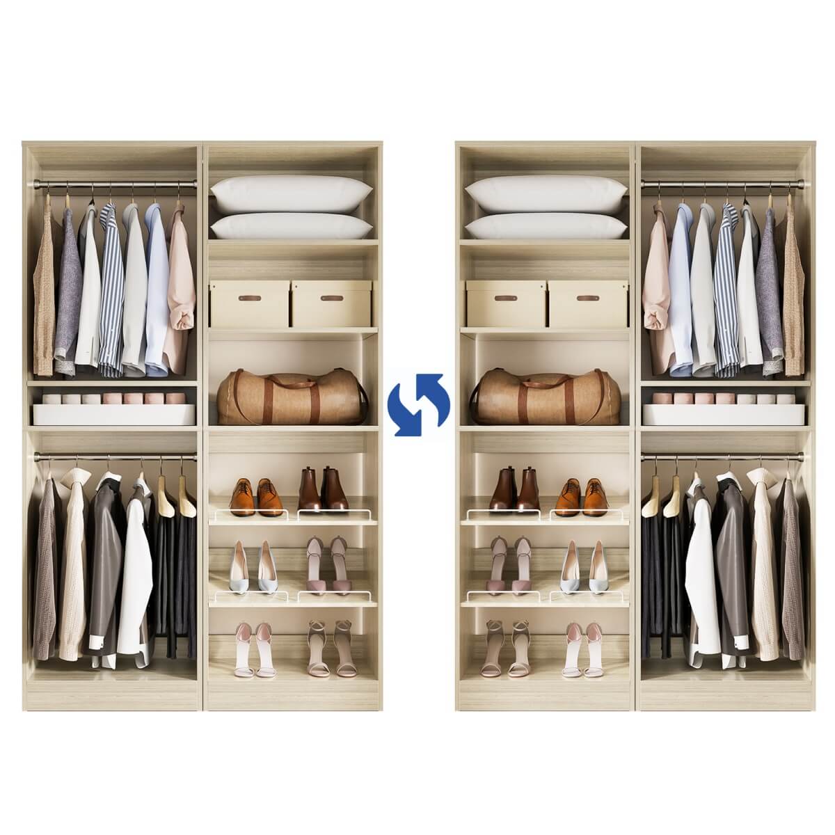 50'' Walk-in Closet System with 2 Sets, Closet Organizer with Hanging Rods & Shoe Racks