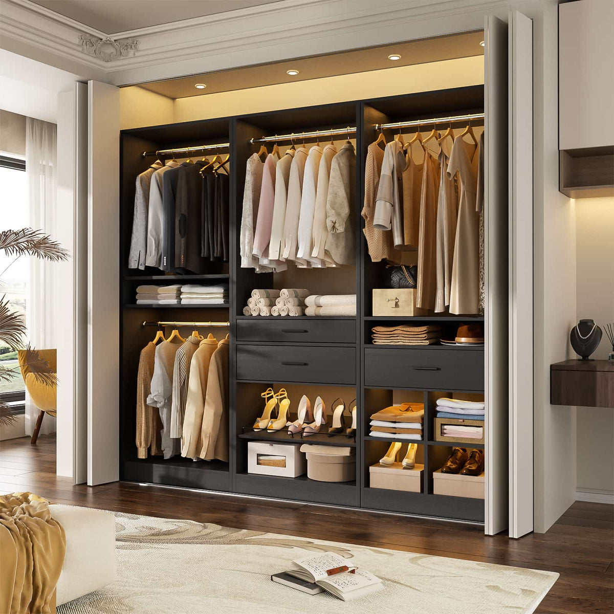 Closet System Set of 2, 4FT Closet Systems with 2 Wood Drawers