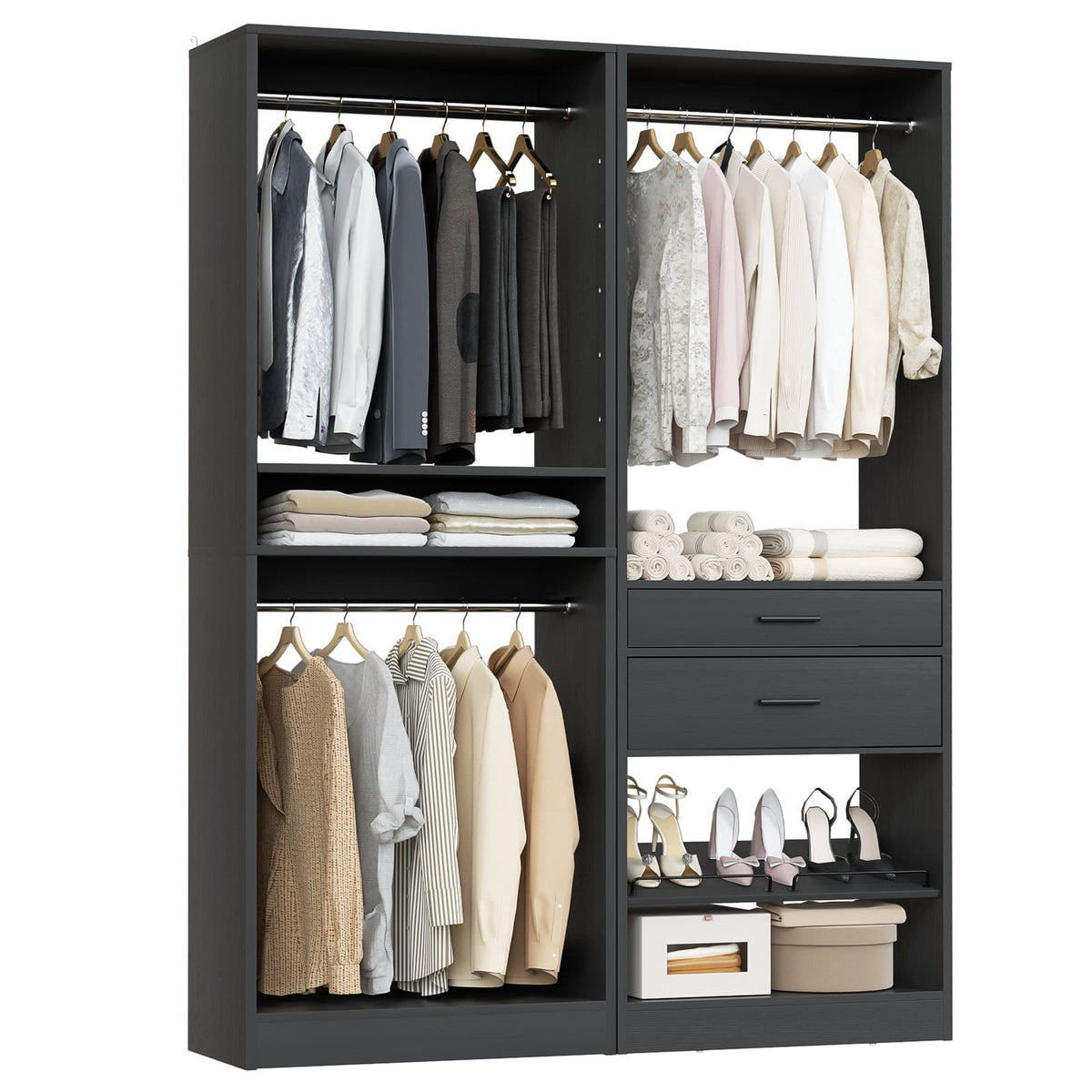 Closet System Set of 2, 4FT Closet Systems with 2 Wood Drawers