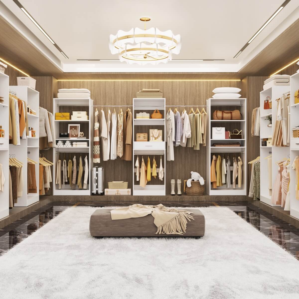 Walk-in Closet System with 10 Hanging Rods and Drawer, Adjustable, Set of 3