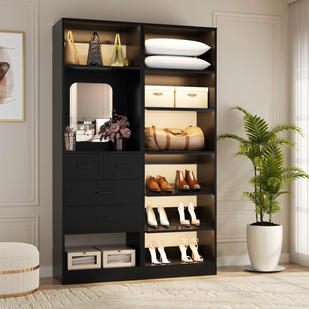 50'' Closet System with 2 Sets, Closet Organizer System with 4 Drawers & Shoe Racks
