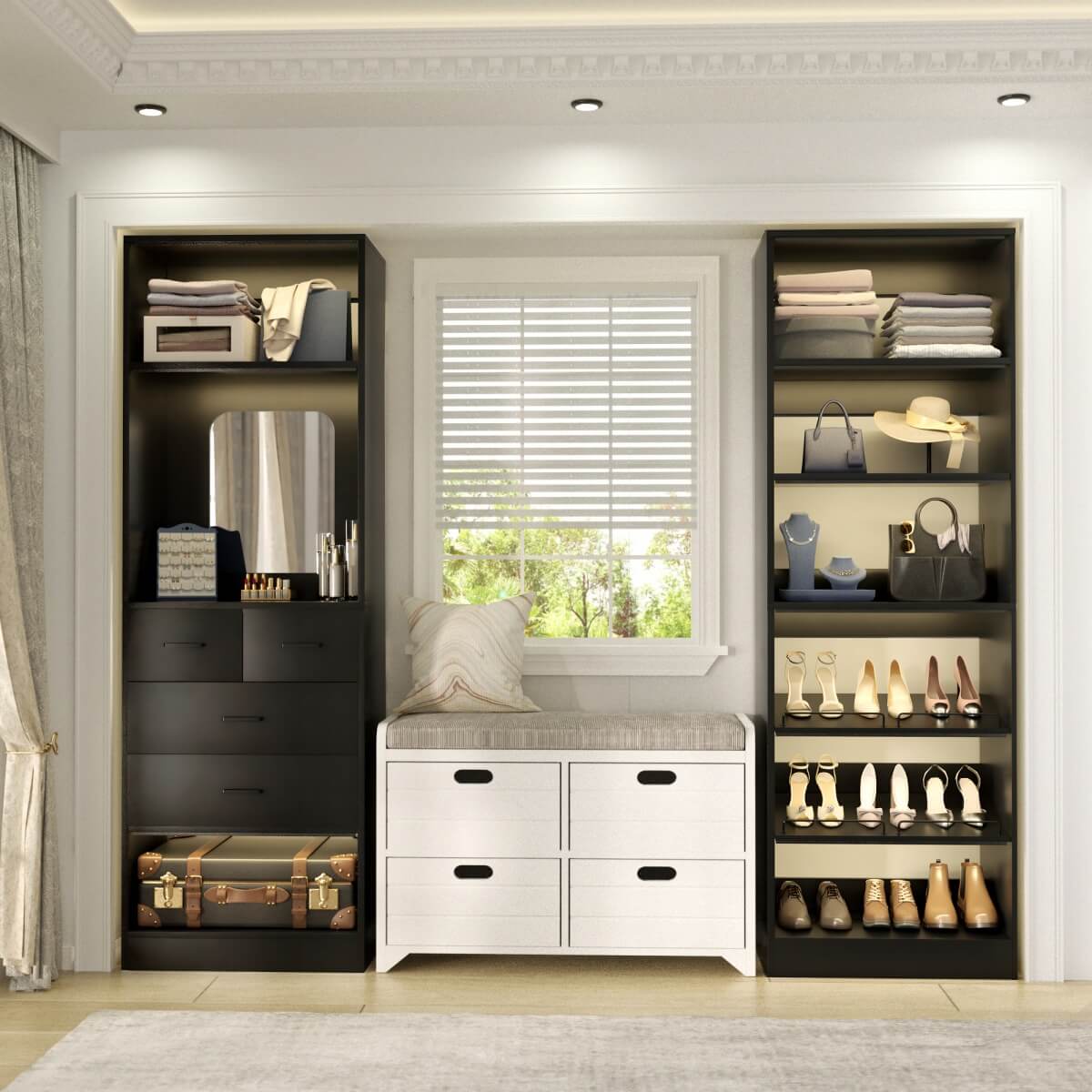 50'' Closet System with 2 Sets, Closet Organizer System with 4 Drawers & Shoe Racks